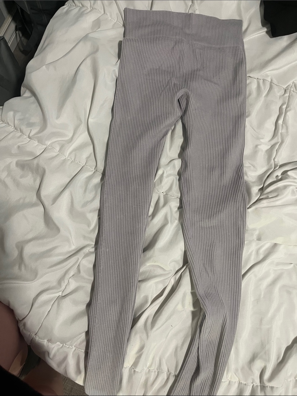 Seamless Ribbed High-Waist Leggings - Light Gray